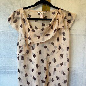 CAbi Sheer Floral Print Ruffle Neck Blouse – Size L